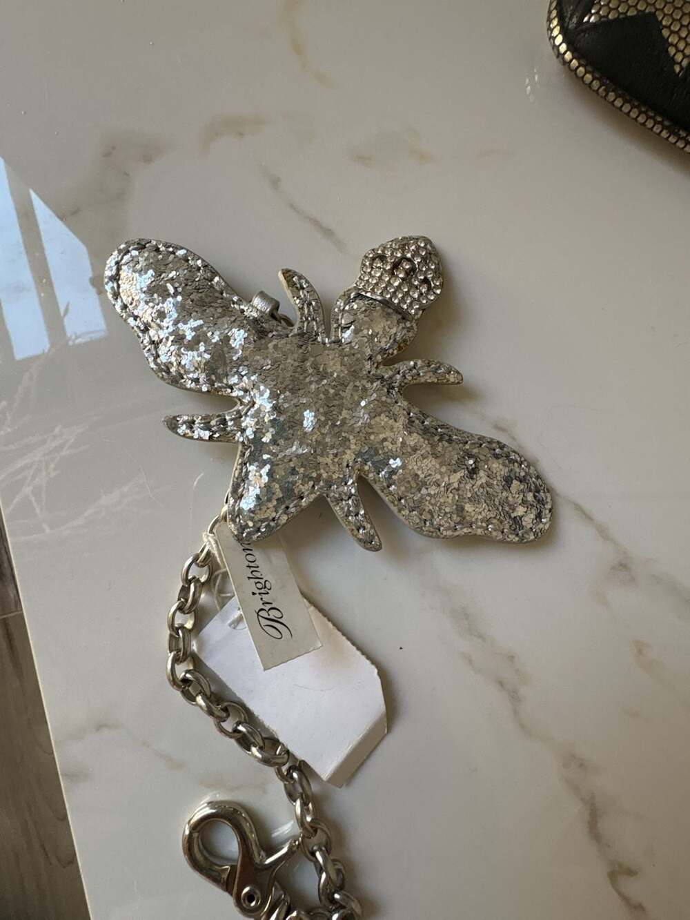 Brighton Silver Glitter Bee Keychain Purse Charm - Picture 4 of 10